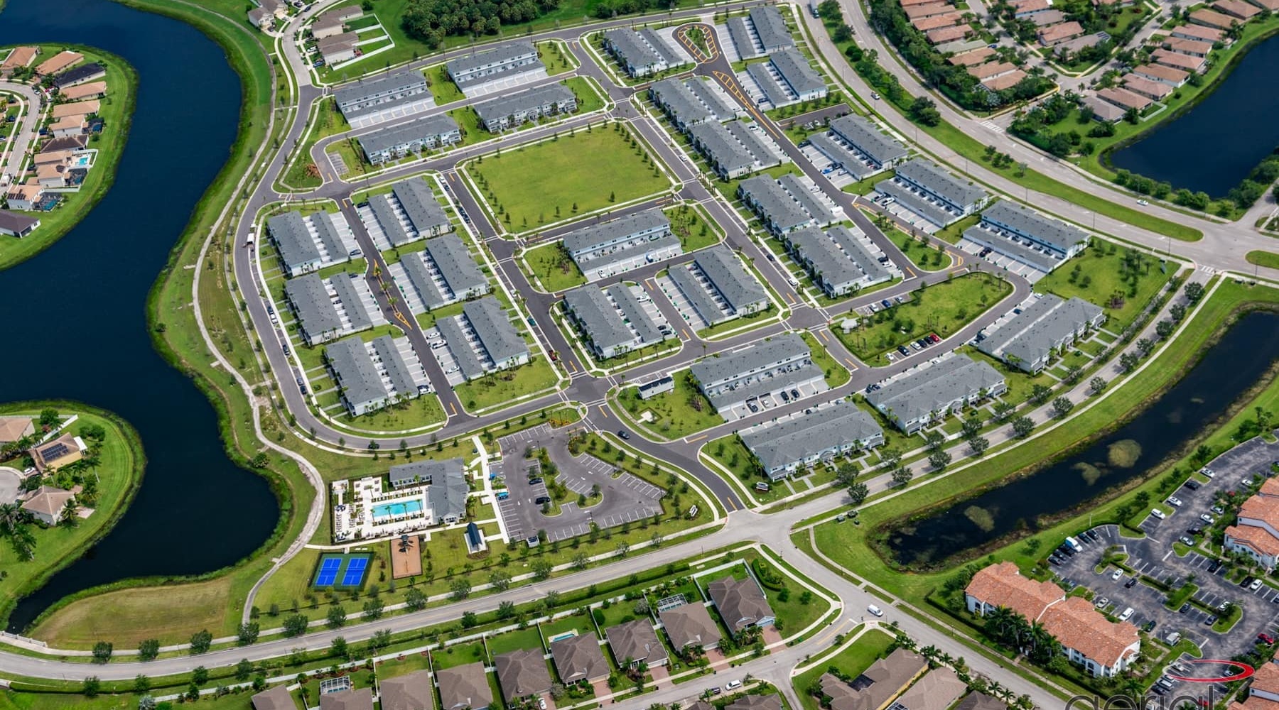 aerial over nearby water